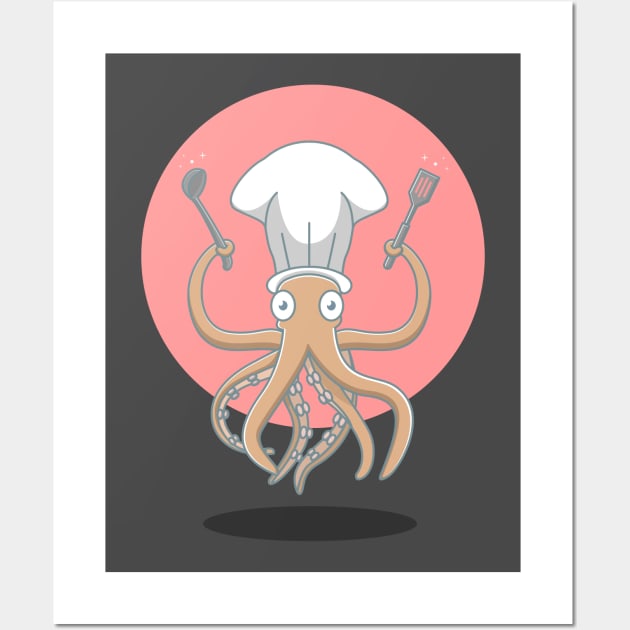 octopus chef Wall Art by fflat hds